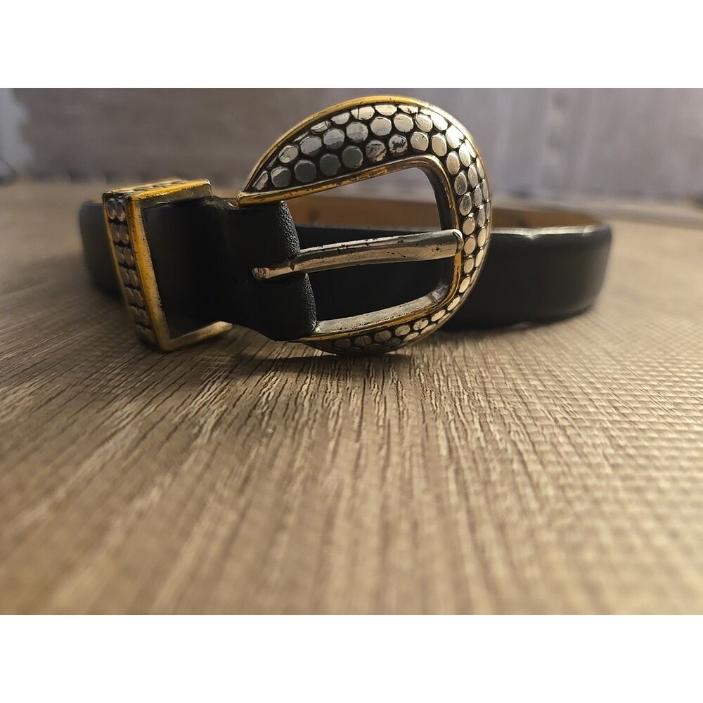 Vintage TABOTS Navy Blue Leather Belt Women Sz Small 0.75" Silver Buckle Made US